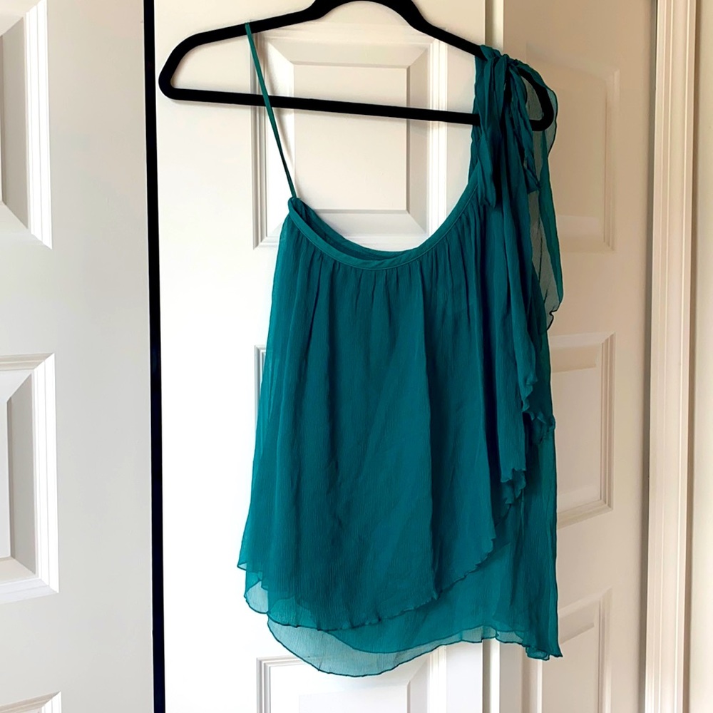 Roberto Cavalli, green one shoulder top